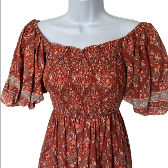 IRIS MAXI smocked midi dress boho prairie puff sleeve off the shoulder  Size XS - Picture 3 of 8